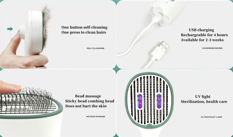 Cat Comb Dog Hair Remover Brush UVC Sterilization Pet Grooming Slicker Needle Comb Removes Tangled Self Cleaning Pet Supplies