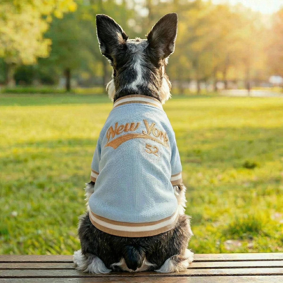 Pet Dog Dog Cat Clothes New York Denim Baseball Shirt Handsome Spring Blue Sports Style Pullover Suitable for Small
