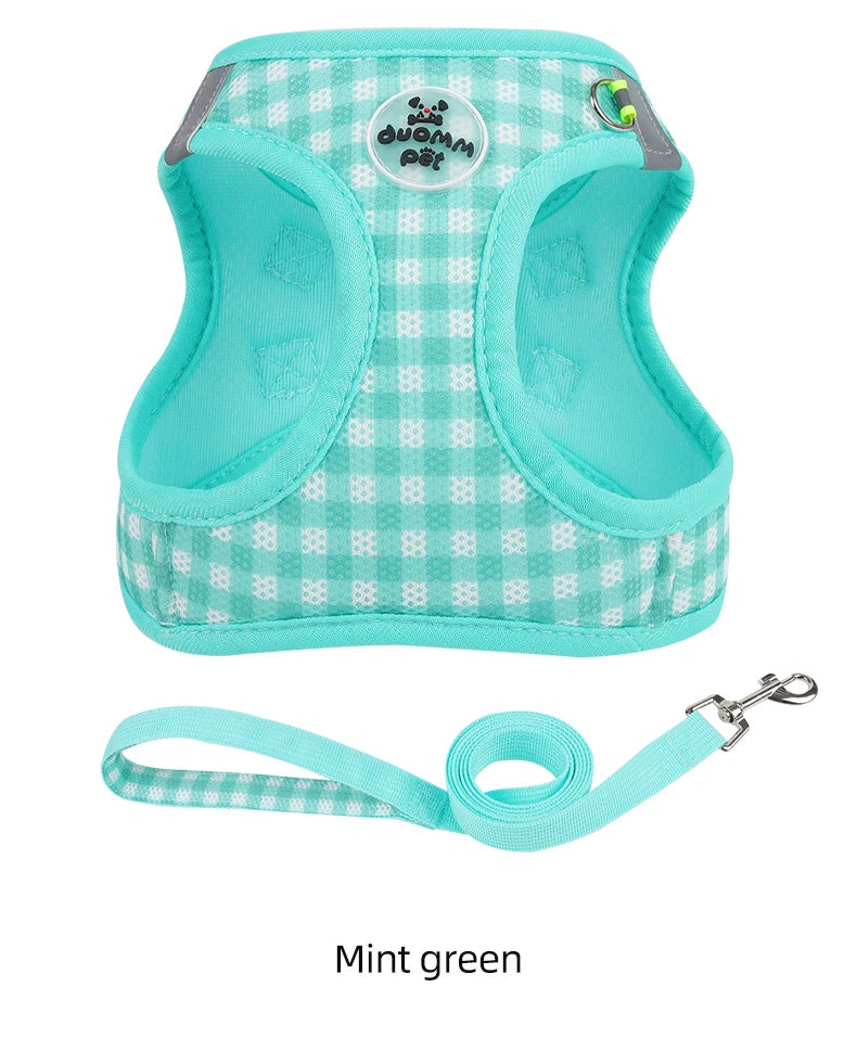 Checked Harness Small Medium-Sized Dog Cat Reflective Breathable Dog Lead Teddy Step In Bichon Pet Walking Harness Leash Rope