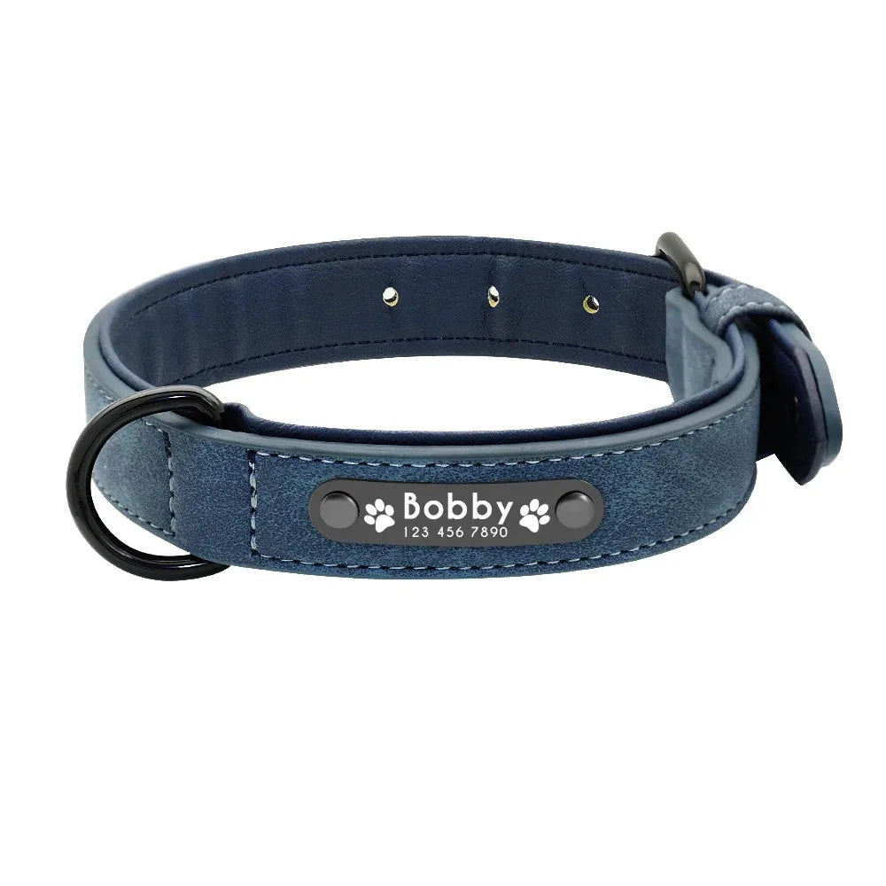 Personalized Name ID Tags Dog Collars Custom Text name Leather Dog Collar For Small Medium Large Dogs Pitbull Bulldog Beagle