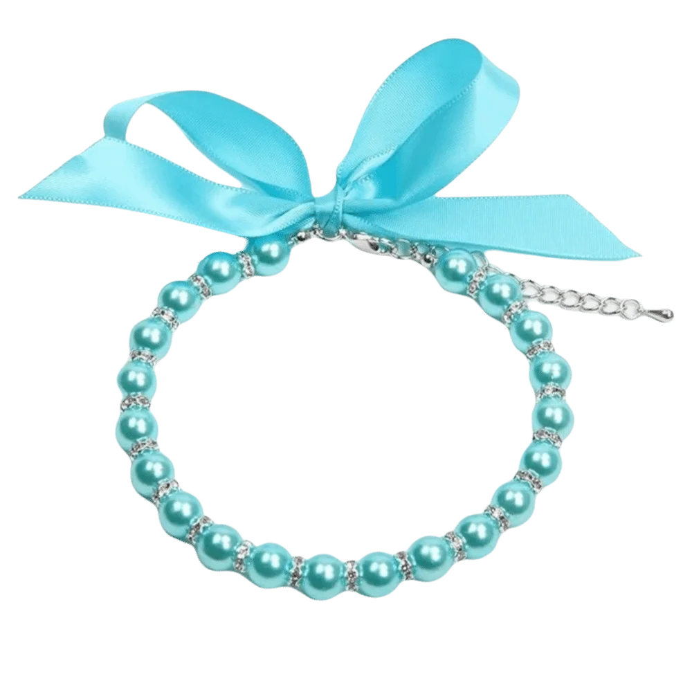 Adjustable Pet Pearl Necklace Bling Simulated Pearl Cat Bead Collar Elegant Bow Knot Ribbon Pet Simulated Pearl Collar