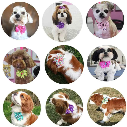 50pcs  Dog Bowtie Dot Solid Bow Tie Collar For Small Dogs  For Dog DIY Bowties Necktie Pet Grooming Accessories For Small Dogs