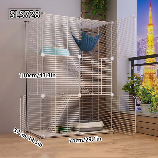 Cat Cage for Home Use, Indoor Free Space Cat House, Cat Shelter, Cat Nest, Pet Cage, Three-Story Small Cat Villa - Play Paws Toys