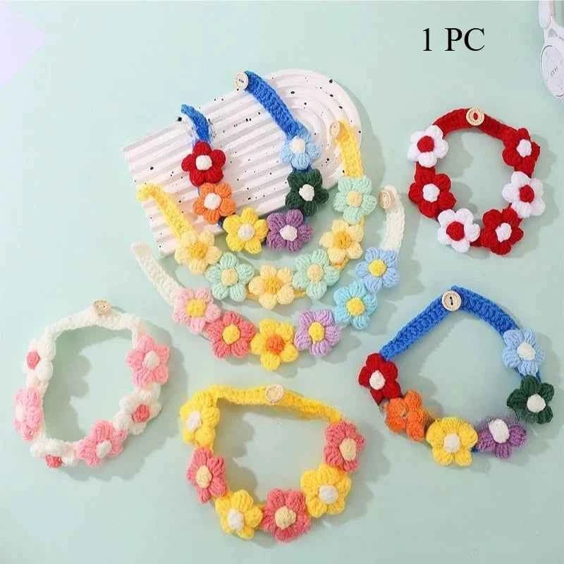 Pet Handmade Three-dimensional Yarn Flower Collar Cute Scarf Decorative Accessories Dog Cat Cute