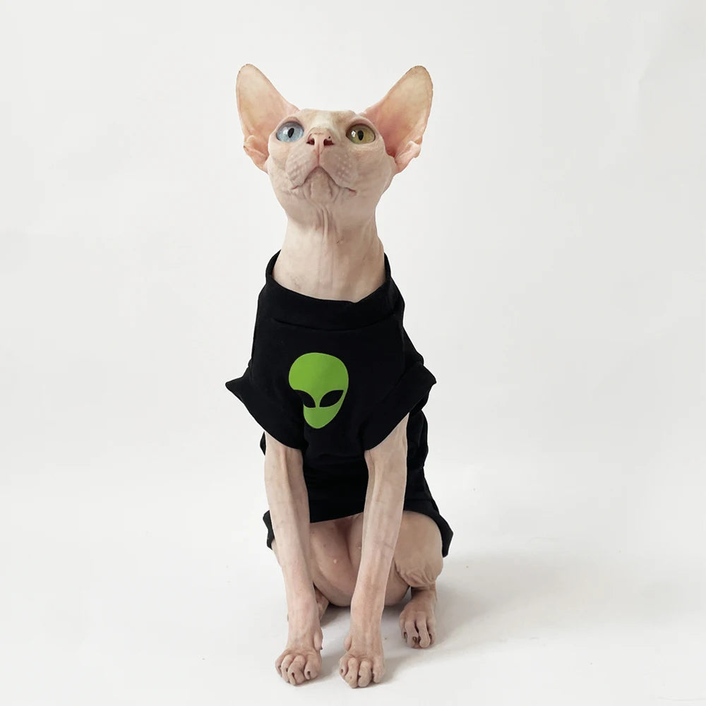 Cat Clothes for Sphynx Fashion Black Cotton Coat for Cat Striped Winter T-shirt For Devon Rex Soft cotton T-shirt Cat costume - Play Paws Toys