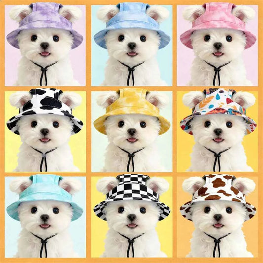 Summer Cat Dog Sunscreen Hat with Printed Checkered Pet Fisherman Hat Suitable for Cats Small Medium-sized Dogs Outdoor Supplies