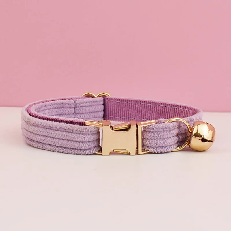 Corduroy Cat Collar with Name Plate Bell Bow Tie Personalized Custom Engraved Cat Collars for Cats