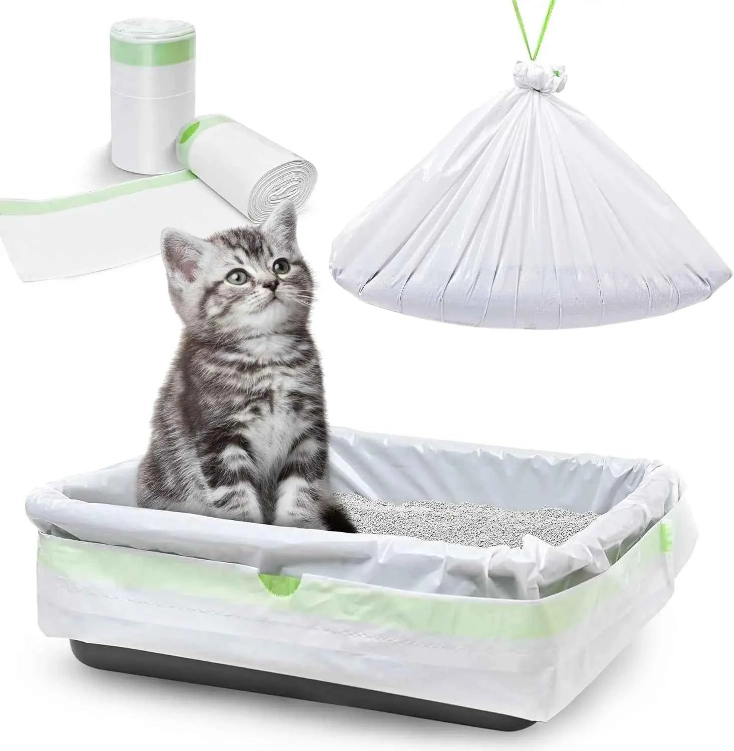 1/2/5 Rolls Heavy Duty Litter Pan Poop Bags with Drawstring Extra Thick Jumbo Cat Litter Box Liner Bags 37x18 inch