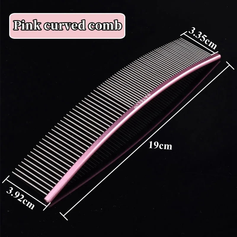 Pet Pink Comb Cat Dog Professional Stainless Steel Grooming Comb Dense Sparse Teeth Dog Cat Cleaning Brush Hair Reemoval Comb