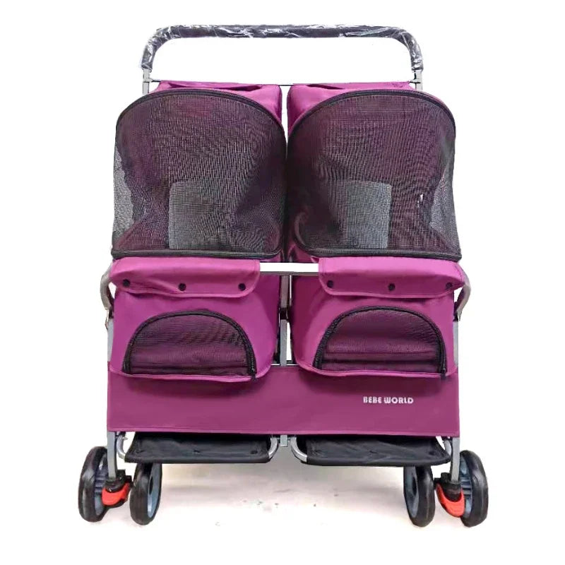 Multifunctional pet car Ultra-light two-seater pet buggy Detachable and washable trolley Universal pet car for cats and dogs - Play Paws Toys