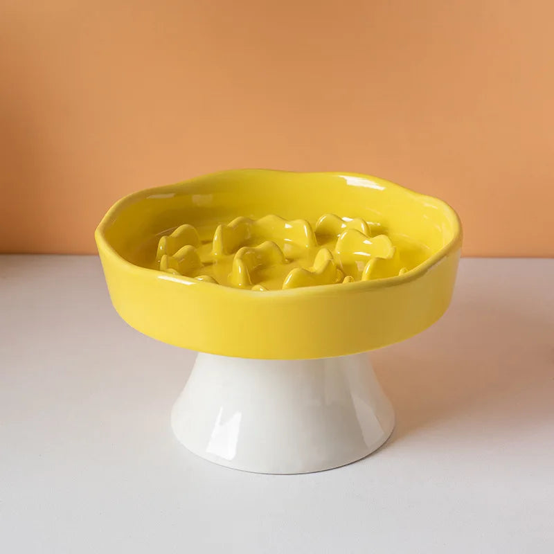 Ceramic slow-feeding bowl high-leg cat bowl with neck protection not easy to overturn, dog choke-proof bowl slow cat accessories