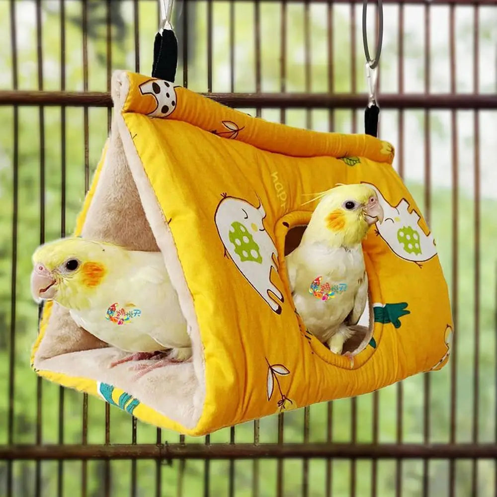 Winter Warm Bird Nest House - Hanging Hammock Velvet Shed Hut Cage Plush Fluffy Birds Hideaway Sleeping Bed Fuzzy for Parrot Par