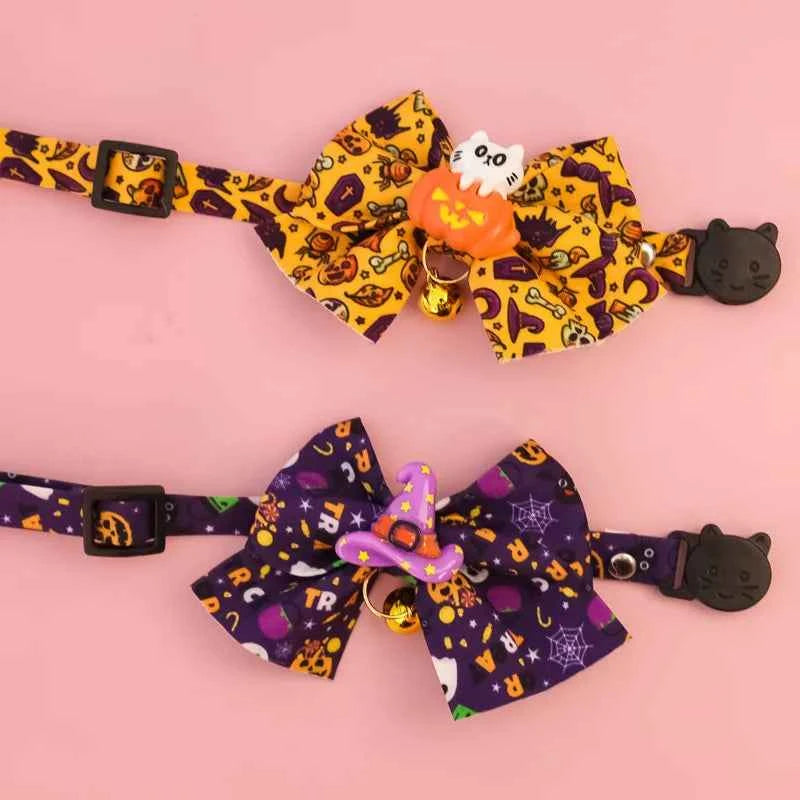 Cat Collar Halloween Bowtie Collar Small Cat Dog Safety Buckle Adjustable Necklace Decoration Style Pumpkin Cartoon Pet Collar