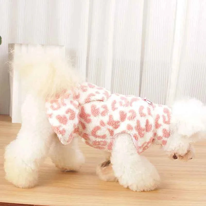 Leopard Dog Dress Coat Winter Fleece Pullover Sweatshirt Pet Clothes Sleeveless Vest Hoodies Puppy Skirt For Small Dogs Chiwawa