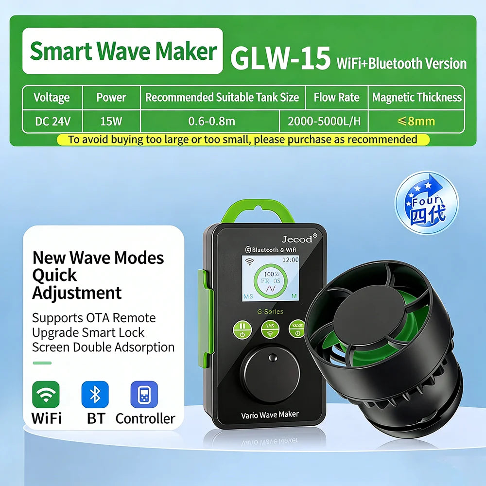 Jecod Jebao GLW-10/15/25/35/50 NEW WIFI Aquarium Wave Maker with LCD Control Wavemaker Pump 110-240V for 60-200CM Reef Tank