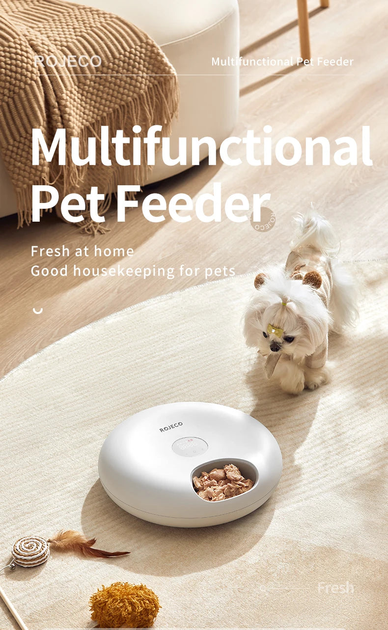 ROJECO 6 Meals Automatic Pet Feeder Smart Cat Food Dispenser For Wet & Dry Food Kibble Dispenser Accessories Auto Feeder For Cat