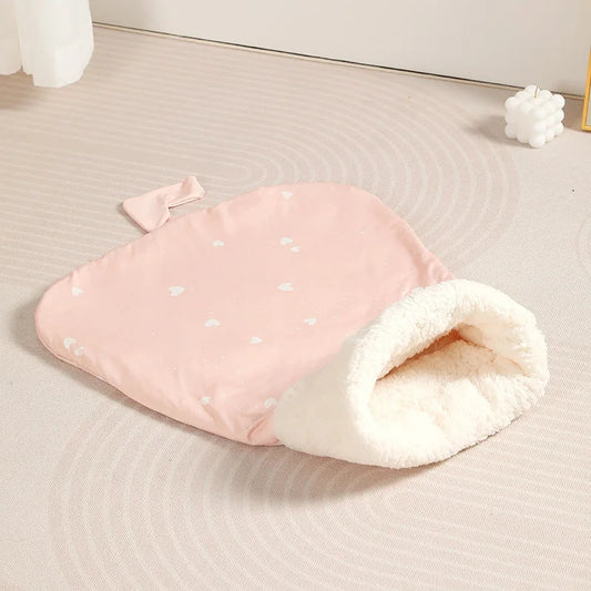 Cat Sleeping Bag Soft Cuddly Fluffy Feel Thickened Pet Pocket Type Quilt Bed Kitten Puppy Soft Comfortable Warm Nest Pet - Play Paws Toys