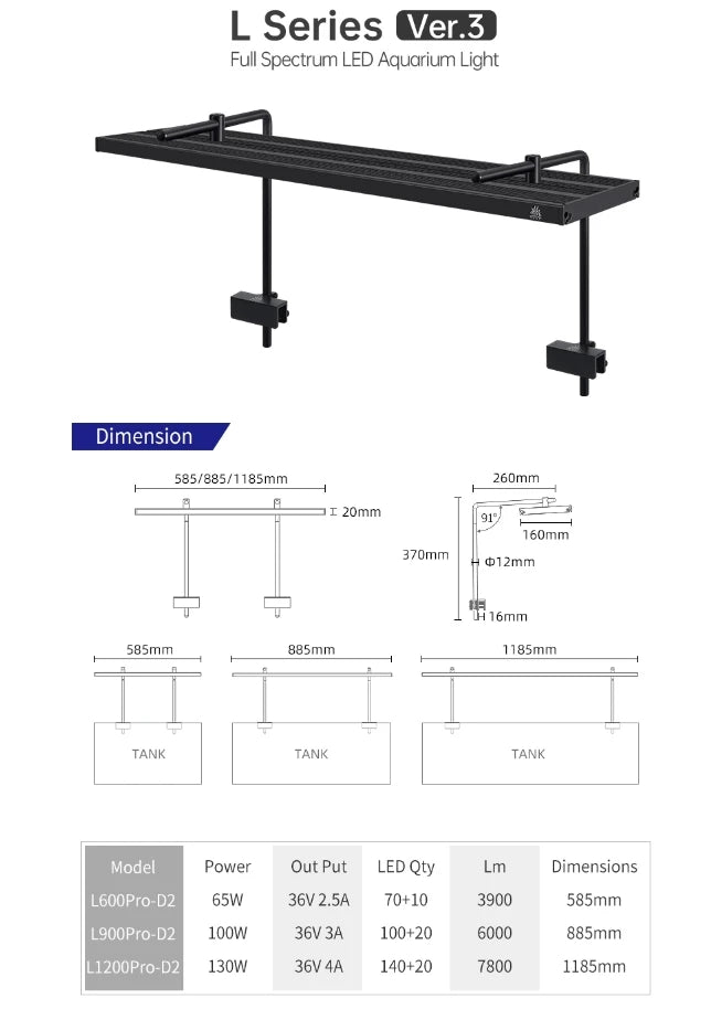 WEEK AQUA L Series APP Control Dimmer & Timer RRB+UVA Aquarium Lighting Planted Led Light