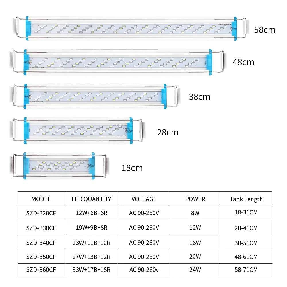 Ultra thin LED aquarium light aquatic plant light expandable clip on light 18-75CM fish tank 220-240V