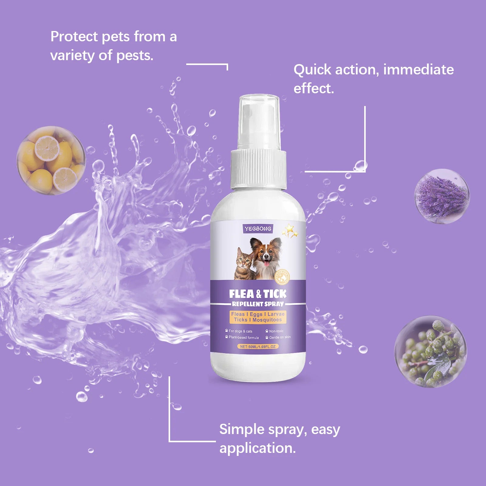 Pet Flea Repellent Spray Effectively Removing Fleas Ticks Relieve Skin Itching Natural Ingredients Non Irritating Pet Pest Spray