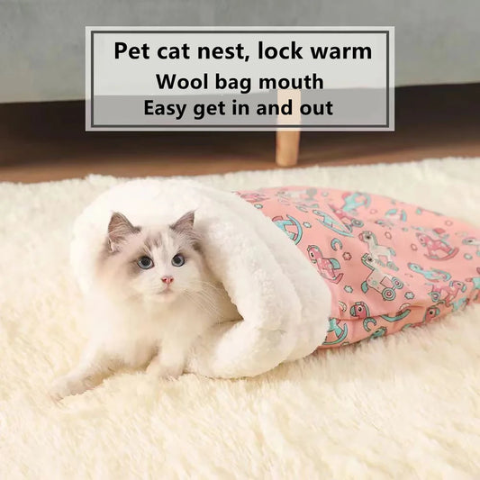 Warm Cat Sleeping Bag Fluffy Feel Thickened Winter Pet Pocket Type Quilt Bed Kitten Puppy Soft Comfortable Nest Pet Supplies - Play Paws Toys