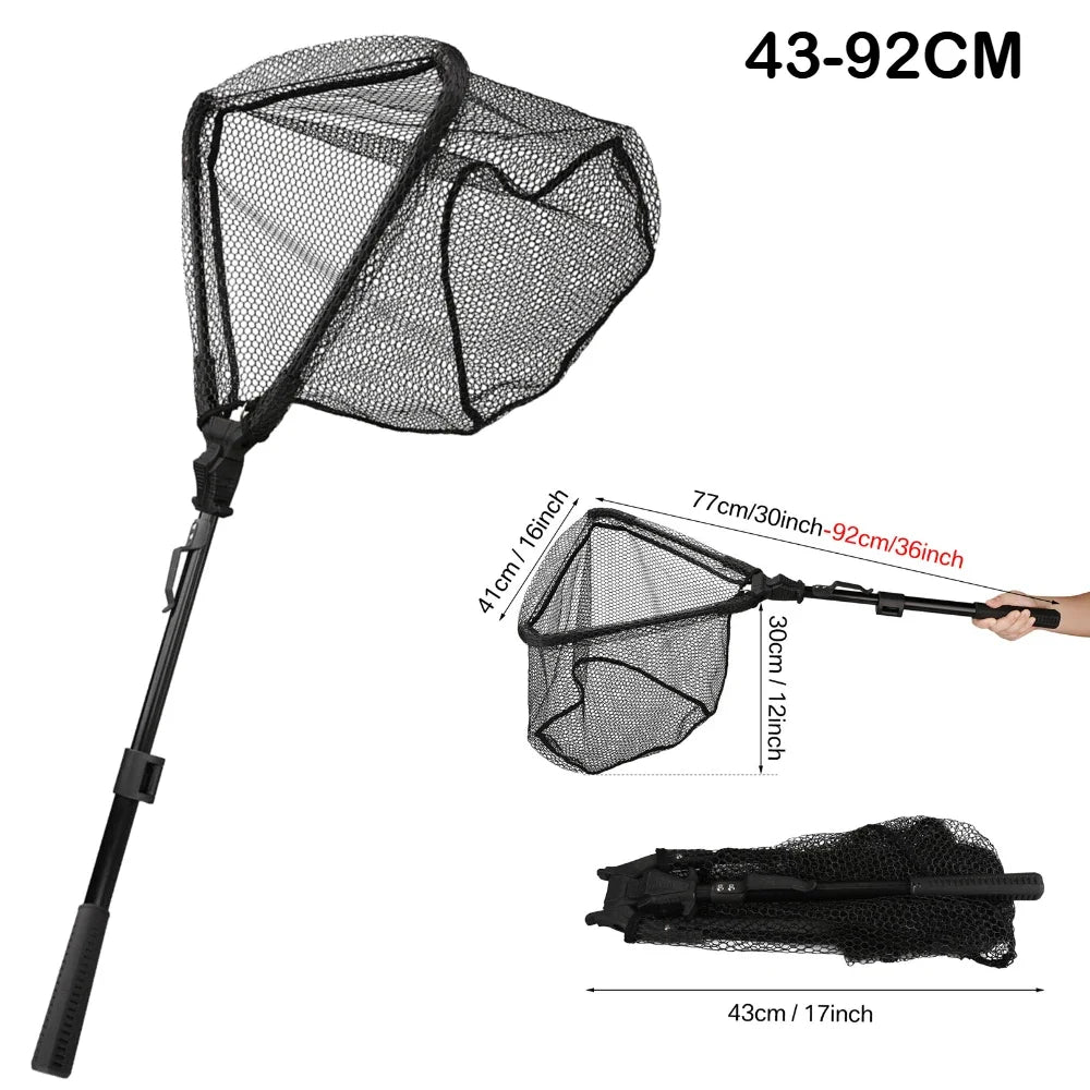 Triangle Fishing Landing Net with Telescoping Pole Handle Easy Catching or Releasing Fishing net for Fly Trout Carp Course Sea