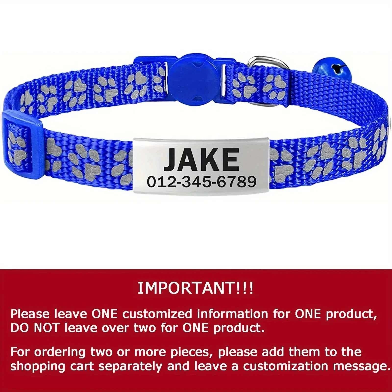 Custom Reflective Cat Collar - Personalized Name Tag & Bell Breakaway Adjustable Anti-Lost Design with Paw Print Collar for Cats