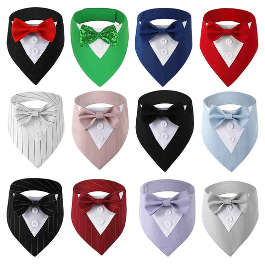 Sucado Handsome Wedding Pet Dog Bandana, Elegant Tuxedo Suit Scarf with Bowtie,  Luxury Formal Engagement Birthday Party Gifts