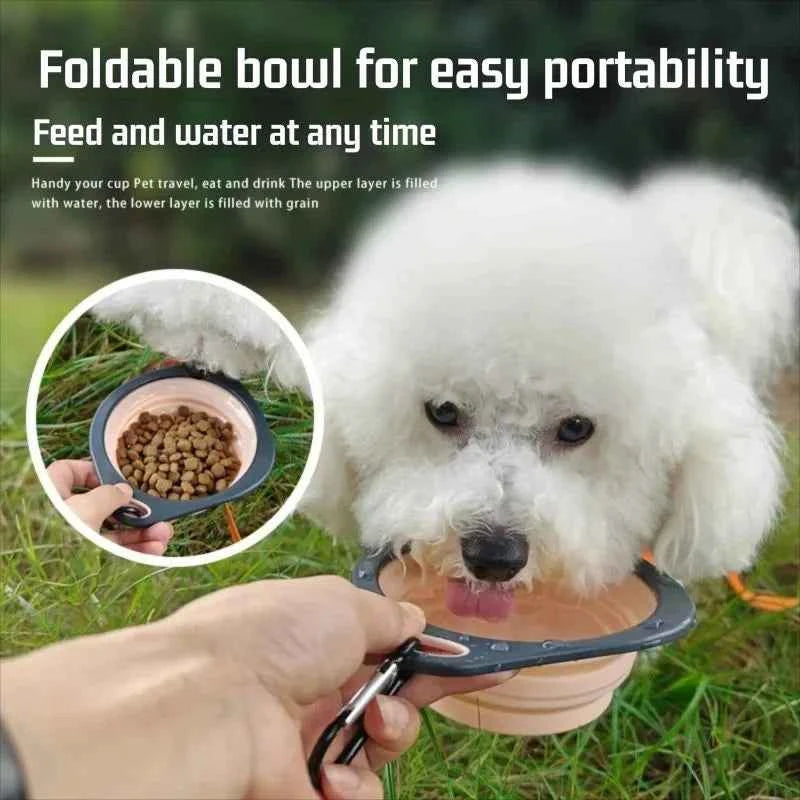 Portable Folding Pet Food Bowl Cat Dog Silicone Collapsible Feeder Bowl Travel Outdoor Puppy Water Container With Hook 320ml