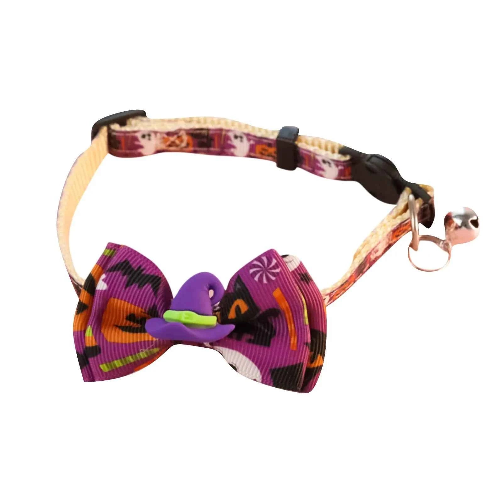 Happy Halloween Cat Collar With Bell Bowknot Puppy Kitten Necklace Adjustable Safety Buckle Strap Chihuahua Bow Tie Pet Supplies