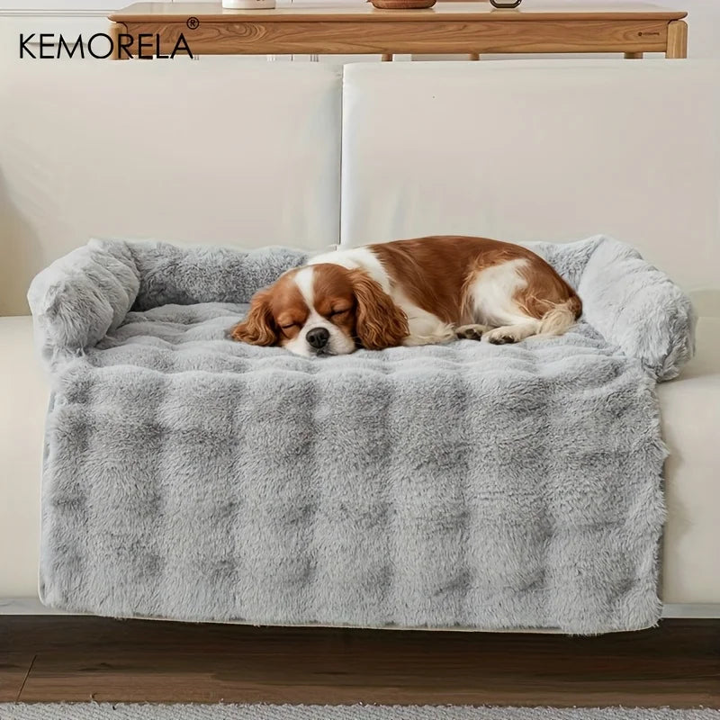 Luxury Plush Pet Mattress -Thickened Warm Imitation Rabbit Fur Dog Bed with Pillow, Scratch-Resistant Anti-Slip for Medium Dogs