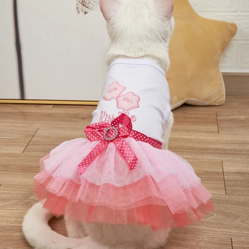 Puppy Summer Dress Dog Cat Lace Skirt Pet Clothing Chihuahua Stripe Skirt Cat Princess Apparel Cute Puppy Clothe Dog Accessories