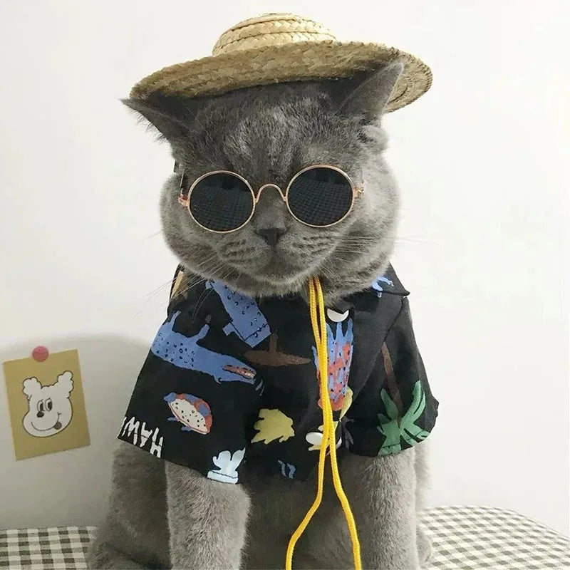 Puppy Dog Sunglasses Anti-skid Round Metal Cat Classic Retro Sunglasses Hippie Cute and Funny Pet Glasses Cosplay Party Costume