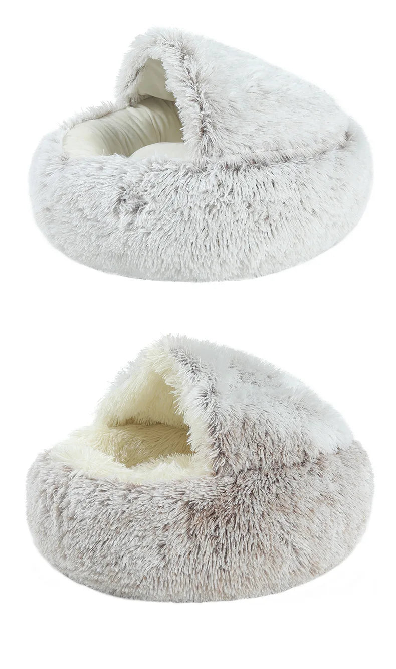 Autumn and Winter soft plush pet bed and pet bed Winter warm and cold plush comforter nest Shell cat nest semi-enclosed cat nest - Play Paws Toys