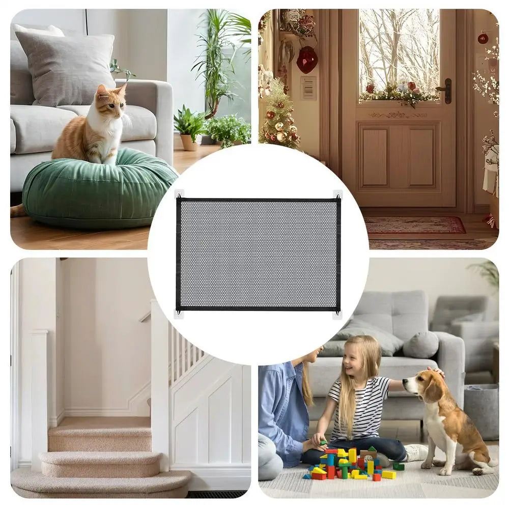 Folding Pet Fence Easy To Install Breathable Mesh Indoor Stairway No Drilling Supplies Retractable Safety Barrier For cat dog