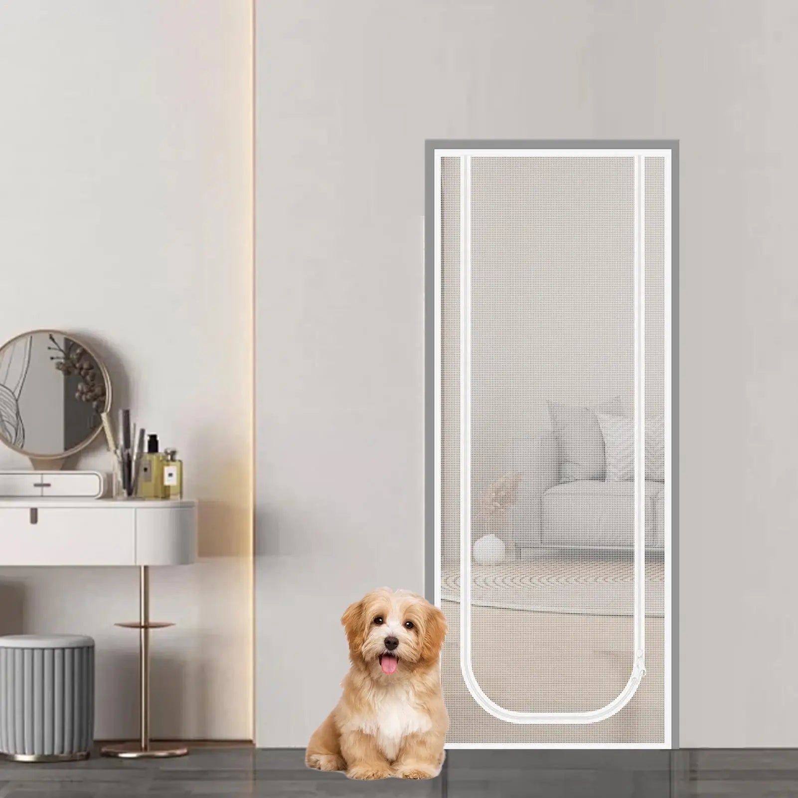 Cat Screen Door Mesh Cat Door with Double Zipper Closure Escape Proof Screen Gate to Keep Pets in for Bedroom Kitchen Home Patio