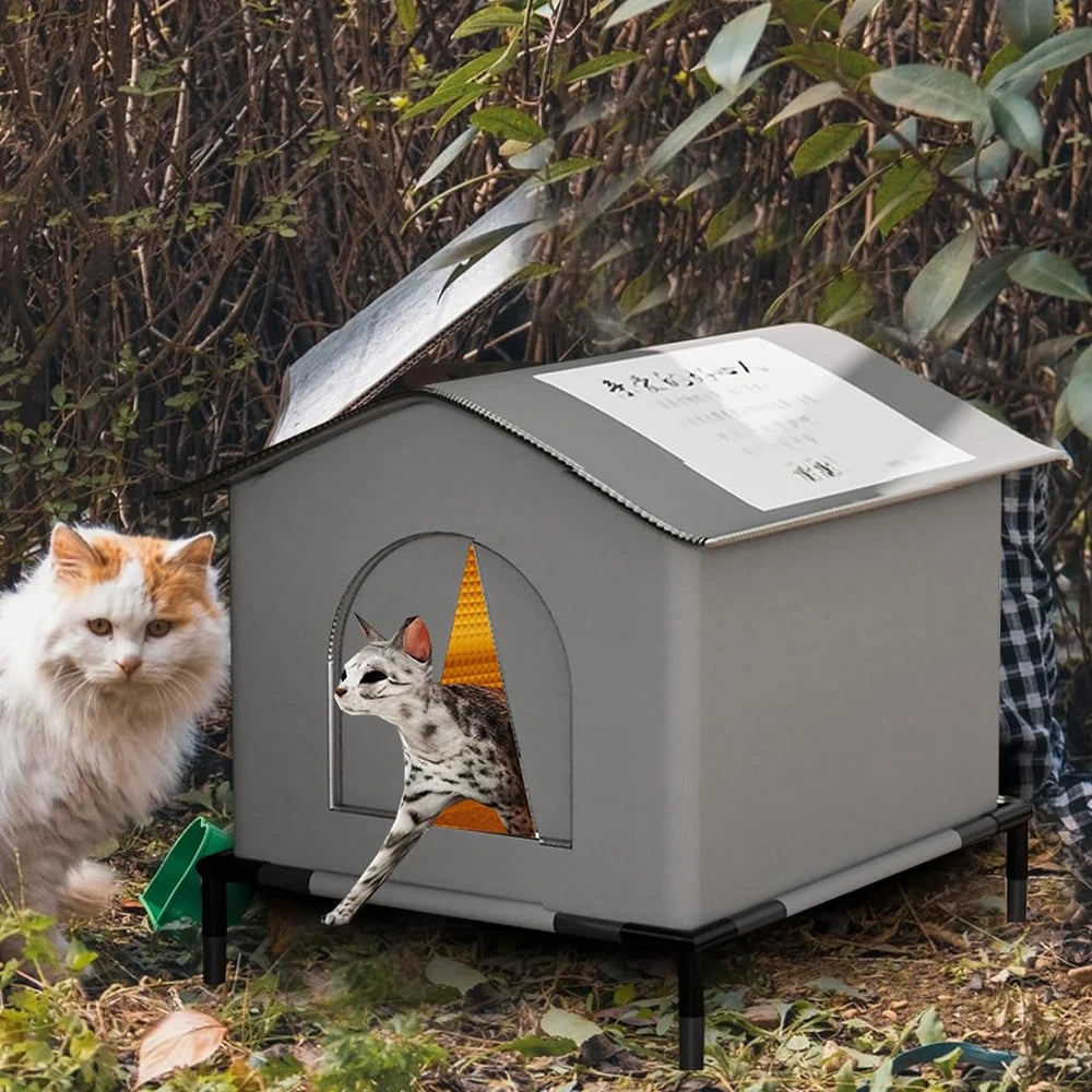 Stray Cat Houses with Mat Waterproof Winter Warm Shelter Foldable Pet Cave Nest Sleeping Beds for Outdoor Cats Small Dog Puppies - Play Paws Toys