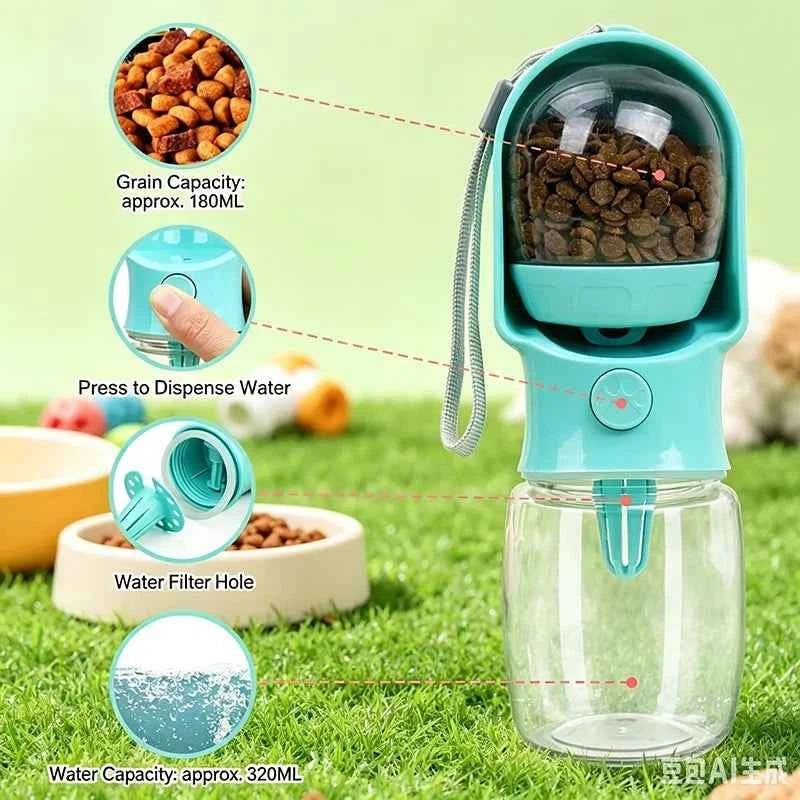 Portable Dog Cat Water Bottle with Storage Food and Water Container for Puppy Pets dogs Feeder Bowl Outdoor Travel Pet supplies
