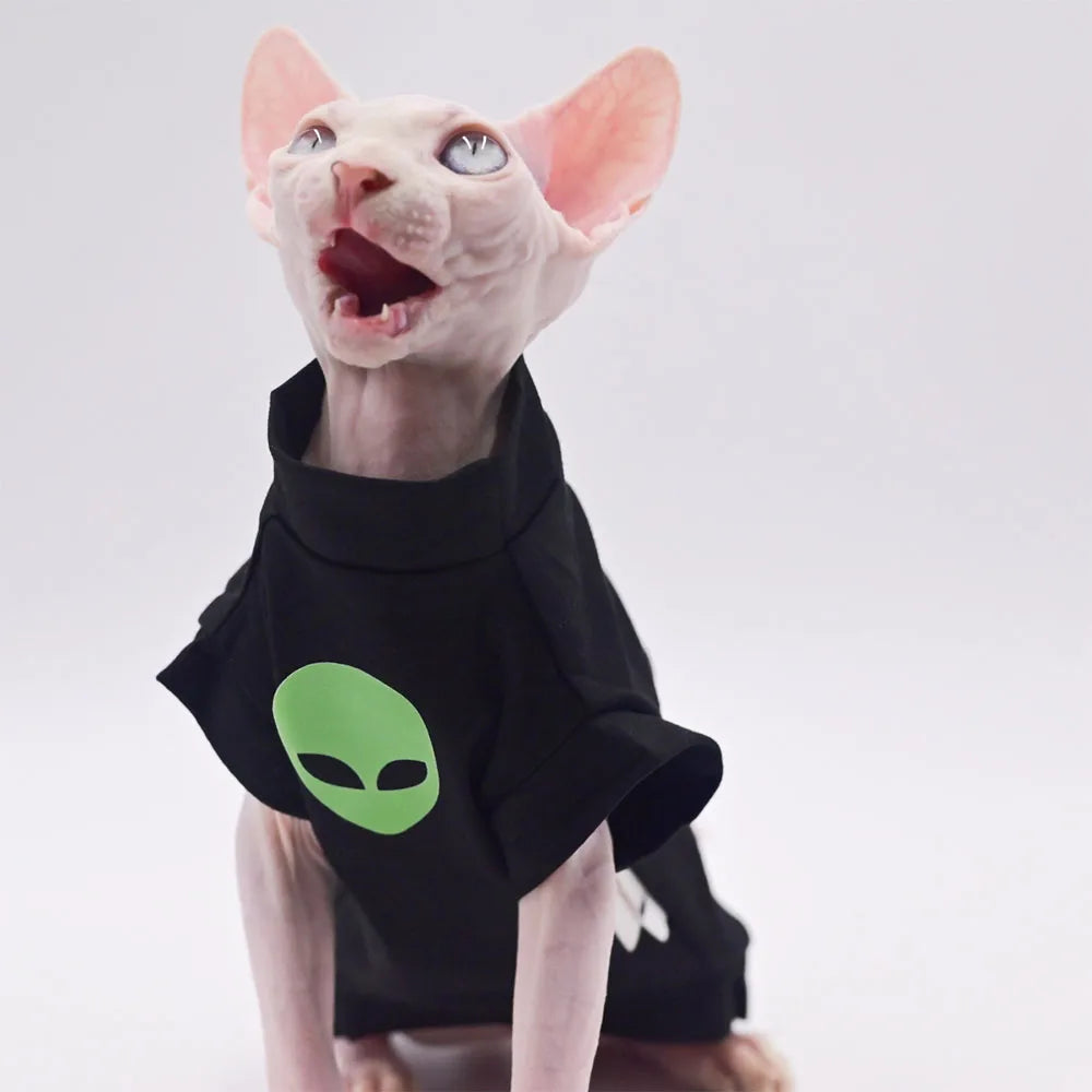 Cat Clothes for Sphynx Fashion Black Cotton Coat for Cat Striped Winter T-shirt For Devon Rex Soft cotton T-shirt Cat costume - Play Paws Toys