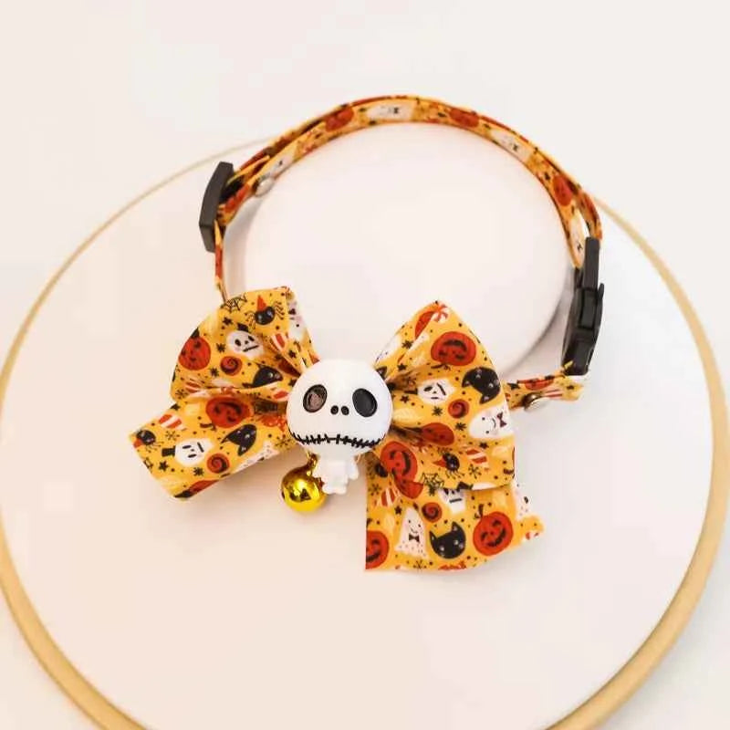 Cat Collar Halloween Bowtie Collar Small Cat Dog Safety Buckle Adjustable Necklace Decoration Style Pumpkin Cartoon Pet Collar