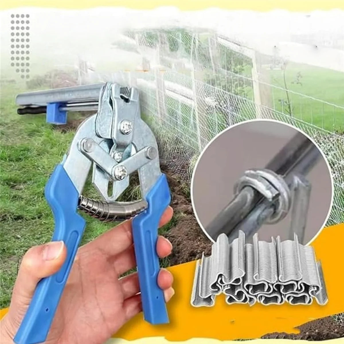 Hog Ring Pliers Kit with 600pcs Type M Clips, for  Repair Fencing Animal Cages Kit Clamp Upholstery & Wire Railing Hand Tools