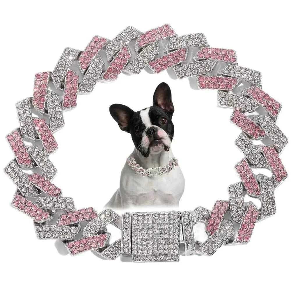 Creative Gift Link Chain Dog Diamond Chain Collar Inlaid Rhinestone Hip Hop Link Chain Necklace Bling 15mm Pet Crystal Necklace