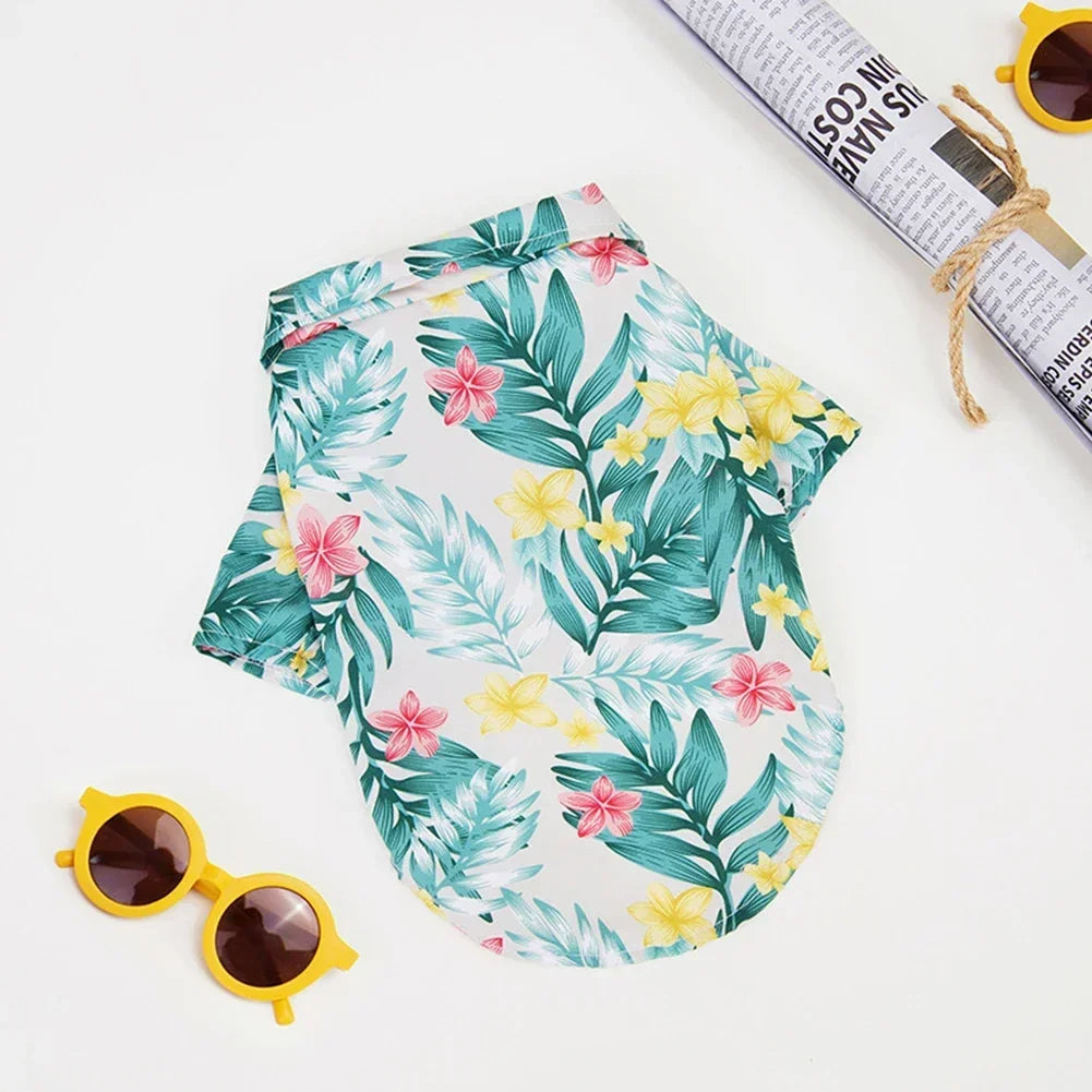 Small and Medium-sized Dog Beach Pineapple Shirt Hawaiian Pet Dog Cat Golden Retriever Spring and Summer Season Clothing