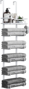 Hanging Towel Racks For Bathroom No Drill - 6-Tier Over The Door Bath Towel Storage Organizer For Small Bathrooms - Tiered Back