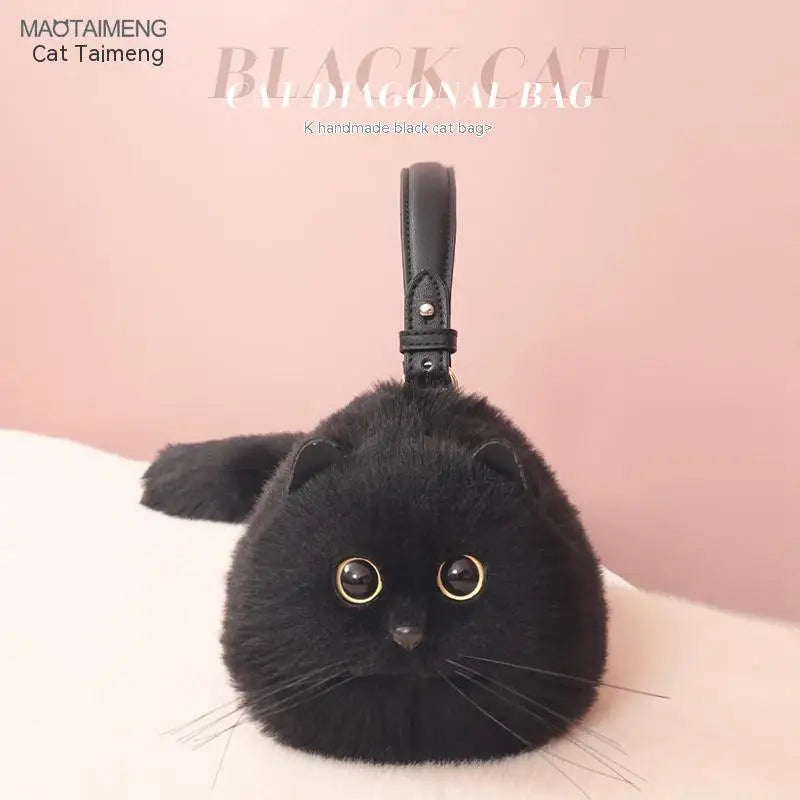 One Shoulder Bag Female Design Small Man Messenger Bag Versatile Hand Made Autumn and Winter Plush Cute Cat Bag - Play Paws Toys