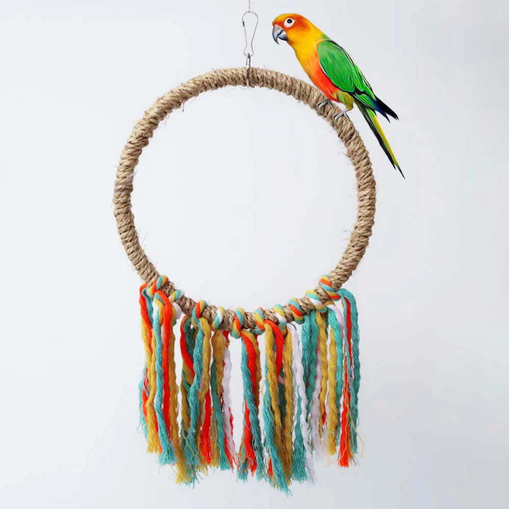 Pet Bird Parrot Toy Cotton Rope Circle Toys Chewing Bite Parrot Perch Hanging Cage Swing Rope Ring Stand Climb Toy Bird Supplies