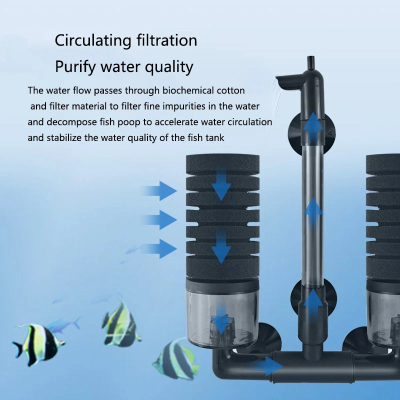 Black Aquarium Filter With Pump For Fish Tank Air Pump Skimmer Biochemical Sponge Filter Aquarium Bio Filters Filtro Aquario