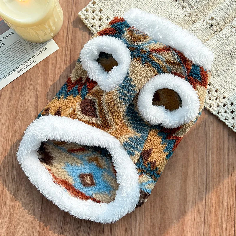 Dog Cat Plush Vest  Warm  Sleeveless Jacket, Nordic Knit Pattern Pet Coat,Fair Isle  Cozy Fleece Lined Puppy Kitten Apparl
