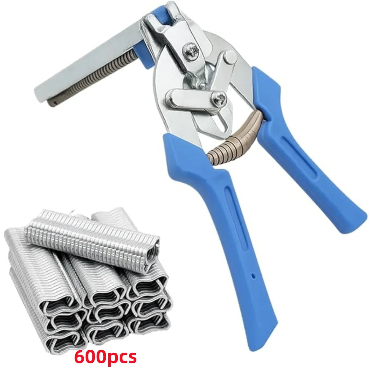 Hog Ring Pliers Kit with 600pcs Type M Clips, for  Repair Fencing Animal Cages Kit Clamp Upholstery & Wire Railing Hand Tools
