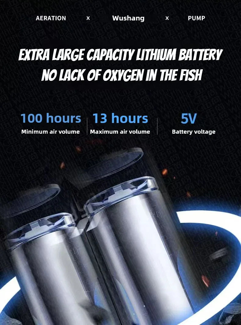 5W USB Rechargeable Oxygen Pump for Outdoor Fishing/Aquarium, Portable Aerator with 48H Runtime for Night Fishing